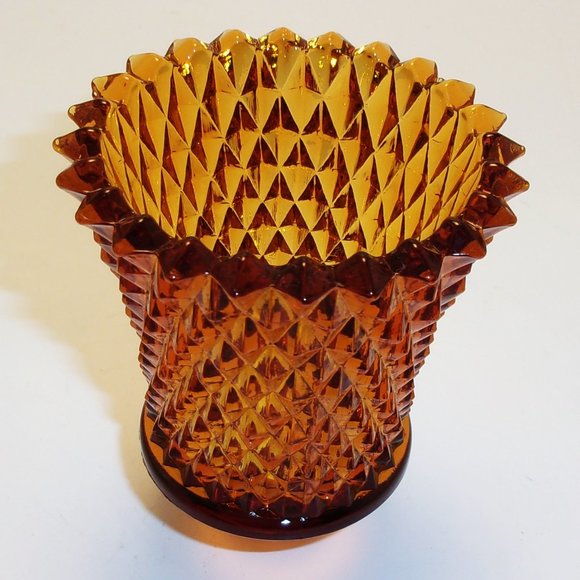 Vintage Amber Diamond Point Cup Glass Peg Votive Cup Sconce Candle Holder Grips - Picture 3 of 4